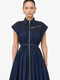 Discount Alexander McQueen Women's Dropped Shoulder Shirt Dress in Electric Navy