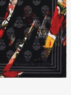 New Alexander McQueen Women's Dutch Floral Biker Foulard in Black/Red