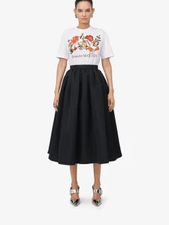 Discount Alexander McQueen Women's Dutch Flower Logo T-shirt in White