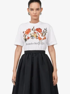 Discount Alexander McQueen Women's Dutch Flower Logo T-shirt in White