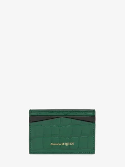 Best Alexander McQueen Women's Embossed Croc Card Holder in Emerald