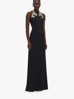 Store Alexander McQueen Women's Embroidered Evening Dress in Black