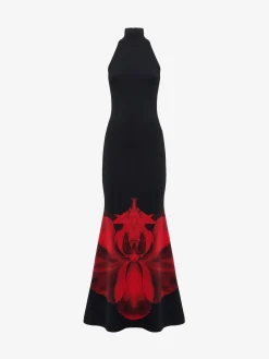 Clearance Alexander McQueen Women's Ethereal Orchid Long Dress in Black/Red