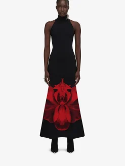 Clearance Alexander McQueen Women's Ethereal Orchid Long Dress in Black/Red