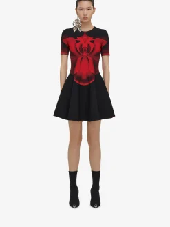 Best Alexander McQueen Women's Ethereal Orchid Mini Dress in Black/Red