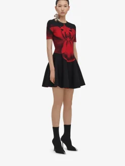 Best Alexander McQueen Women's Ethereal Orchid Mini Dress in Black/Red