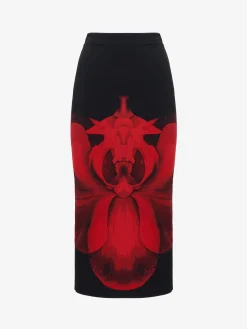 Flash Sale Alexander McQueen Women's Ethereal Orchid Pencil Skirt in Black/Red