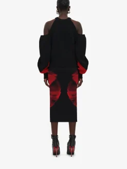 Flash Sale Alexander McQueen Women's Ethereal Orchid Pencil Skirt in Black/Red