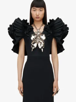 New Alexander McQueen Women's Exploded Shoulder Evening Dress in Black