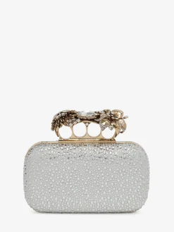 New Alexander McQueen Women's Flower Knuckle Clutch in Silver