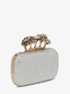 New Alexander McQueen Women's Flower Knuckle Clutch in Silver