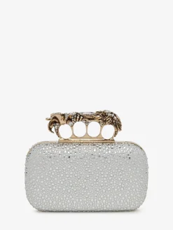 New Alexander McQueen Women's Flower Knuckle Clutch in Silver