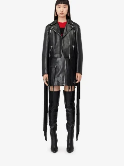 Discount Alexander McQueen Women's Fringed Biker Jacket in Black