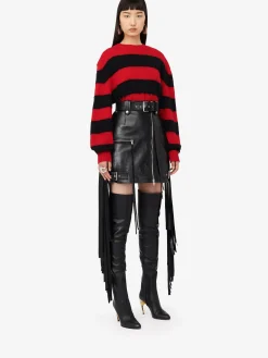 Outlet Alexander McQueen Women's Fringed Biker Mini Skirt in Black