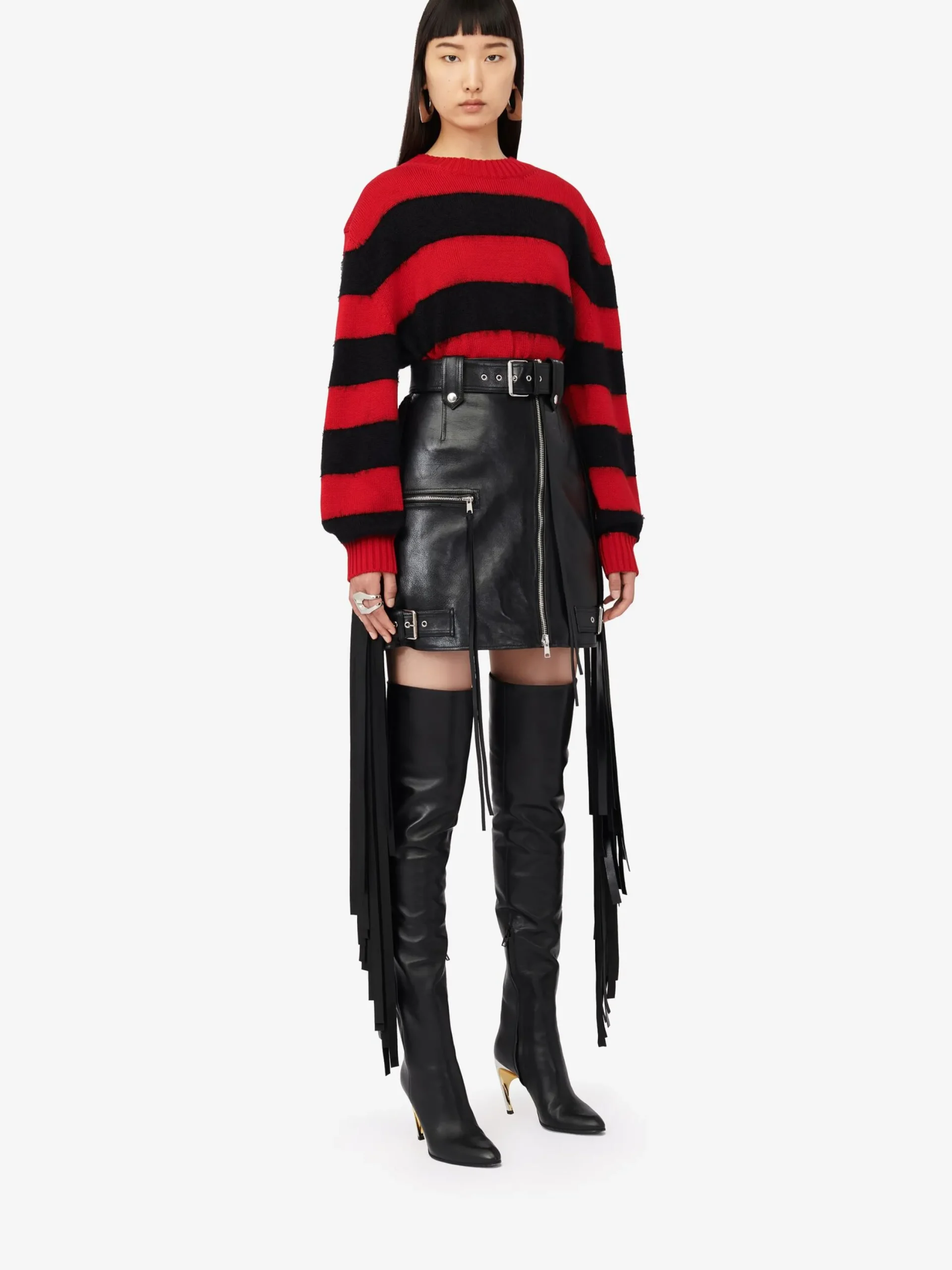 Outlet Alexander McQueen Women's Fringed Biker Mini Skirt in Black