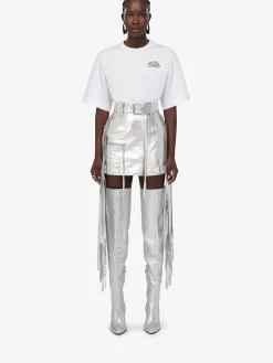 Best Alexander McQueen Women's Fringed Biker Mini Skirt in Silver
