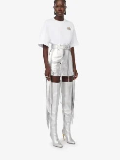 Best Alexander McQueen Women's Fringed Biker Mini Skirt in Silver