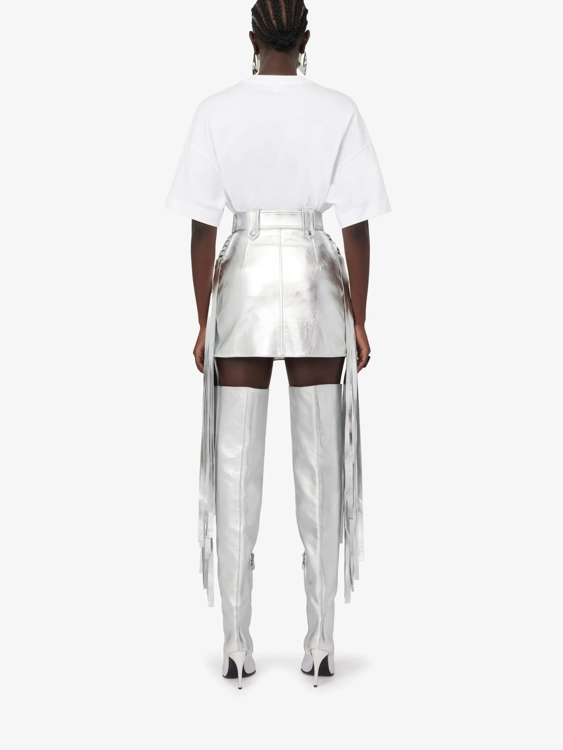 Best Alexander McQueen Women's Fringed Biker Mini Skirt in Silver