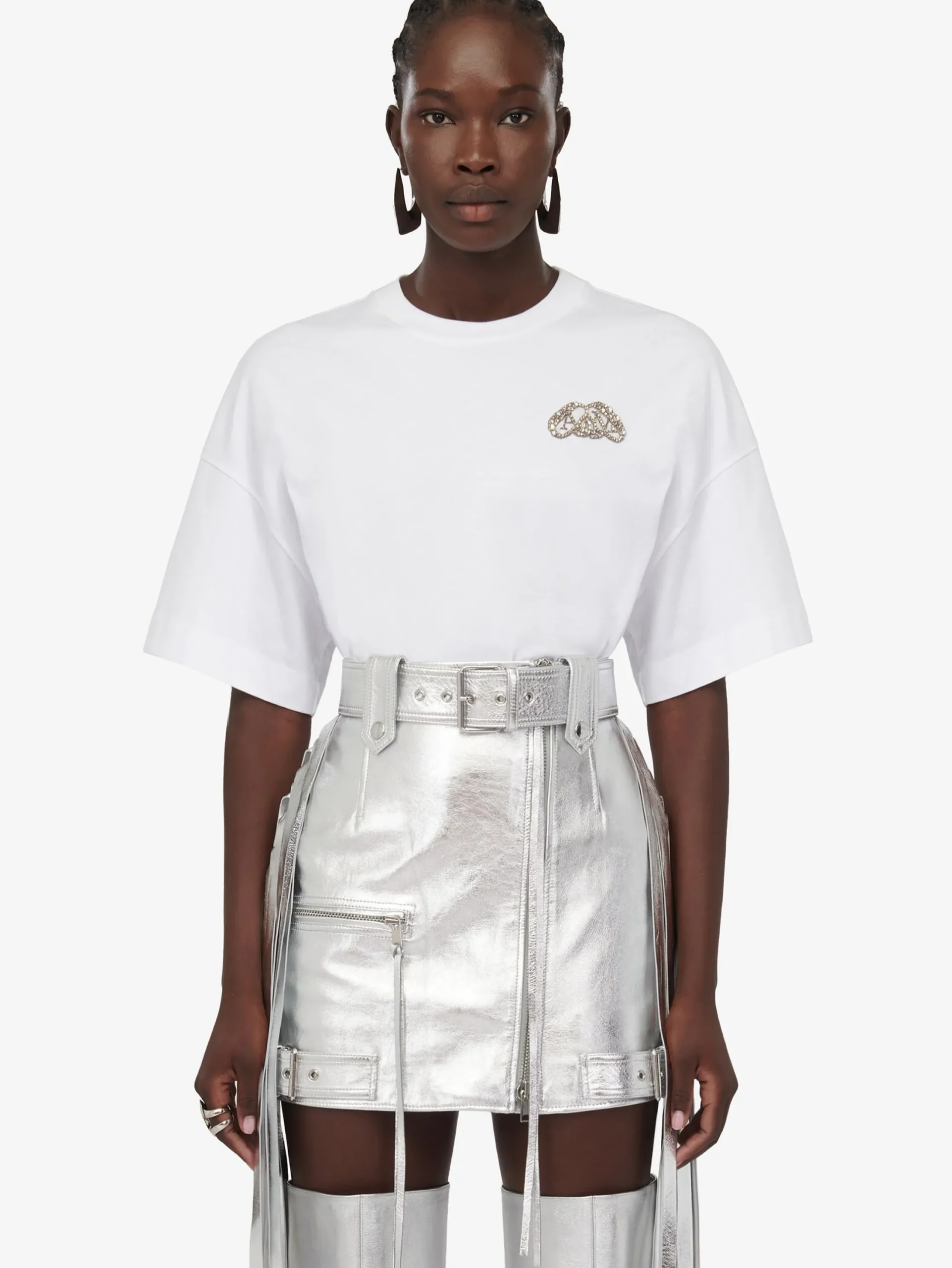Best Alexander McQueen Women's Fringed Biker Mini Skirt in Silver