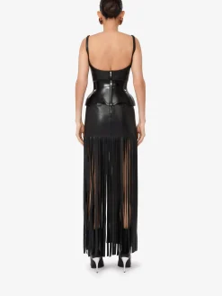 Cheap Alexander McQueen Women's Fringed Leather Pencil Dress in Black