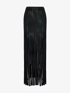 Best Alexander McQueen Women's Fringed Leather Skirt in Black