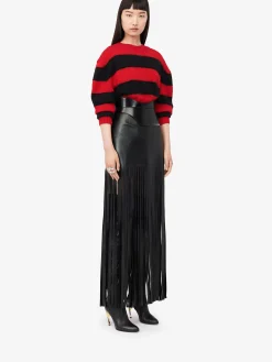 Best Alexander McQueen Women's Fringed Leather Skirt in Black
