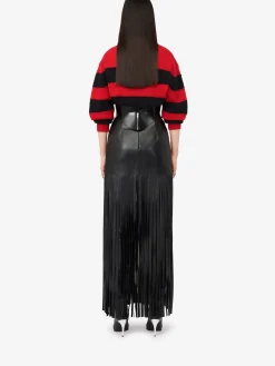 Best Alexander McQueen Women's Fringed Leather Skirt in Black