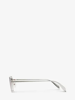 Shop Alexander McQueen Women's Front Piercing Cat-eye Sunglasses in Silver/Pink