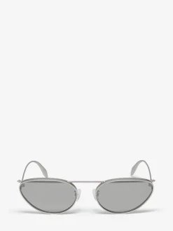 Best Alexander McQueen Women's Front Piercing Cat-eye Sunglasses in Silver