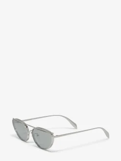 Best Alexander McQueen Women's Front Piercing Cat-eye Sunglasses in Silver