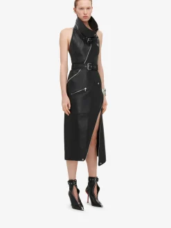 Flash Sale Alexander McQueen Women's Funnel Neck Biker Dress in Black