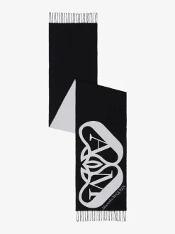 Outlet Alexander McQueen Women's Half Seal Logo Scarf in Black/Ivory