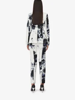 Sale Alexander McQueen Women's High-waisted Cigarette Trousers in White/Black/Electric Blue