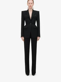 Best Sale Alexander McQueen Women's High-waisted Cigarette Trousers in Black