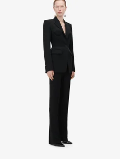 Best Sale Alexander McQueen Women's High-waisted Cigarette Trousers in Black