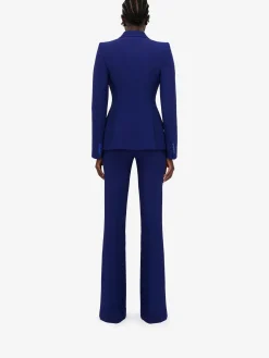 Store Alexander McQueen Women's High-waisted Narrow Bootcut Trousers in Electric Navy