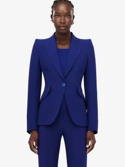 Store Alexander McQueen Women's High-waisted Narrow Bootcut Trousers in Electric Navy