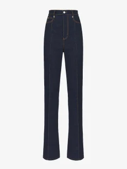 New Alexander McQueen Women's High-waisted Straight Leg Jeans in Denim