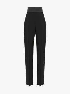 Cheap Alexander McQueen Women's High-waisted Tuxedo Trousers in Black