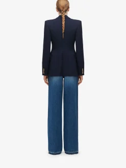 Best Alexander McQueen Women's High-waisted Wide Leg Jeans in Washed Blue