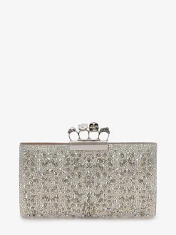New Alexander McQueen Women's Jewelled Flat Pouch in White