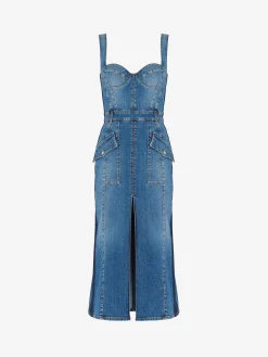 Discount Alexander McQueen Women's Kickback Denim Dress in Washed Blue