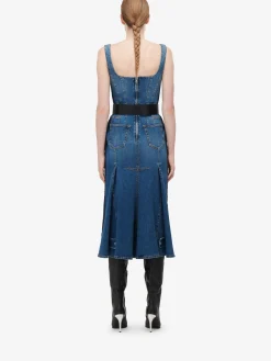Discount Alexander McQueen Women's Kickback Denim Dress in Washed Blue