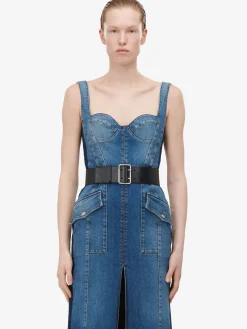 Discount Alexander McQueen Women's Kickback Denim Dress in Washed Blue