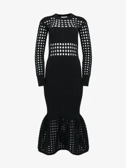 Cheap Alexander McQueen Women's Knitted Mesh Midi Dress in Black