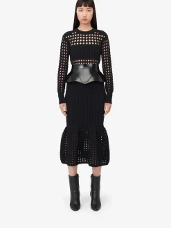 Cheap Alexander McQueen Women's Knitted Mesh Midi Dress in Black