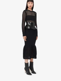 Cheap Alexander McQueen Women's Knitted Mesh Midi Dress in Black