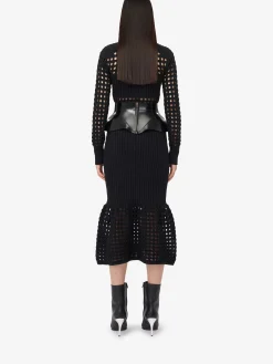 Cheap Alexander McQueen Women's Knitted Mesh Midi Dress in Black
