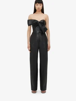 Shop Alexander McQueen Women's Knotted Bow Leather Corset in Black