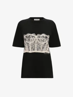 Fashion Alexander McQueen Women's Lace Corset T-shirt in Black